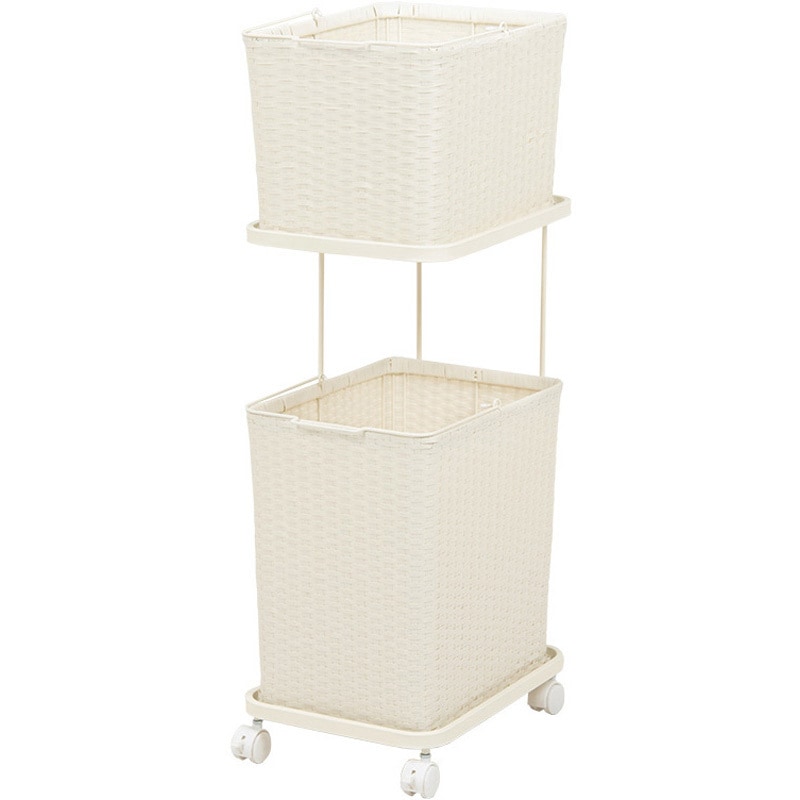 RAN-2427WH ランドリーラック スクエア型バスケット2個 ストレートタイプ 幅30cm 萩原 1台(1台) RAN-2427WH