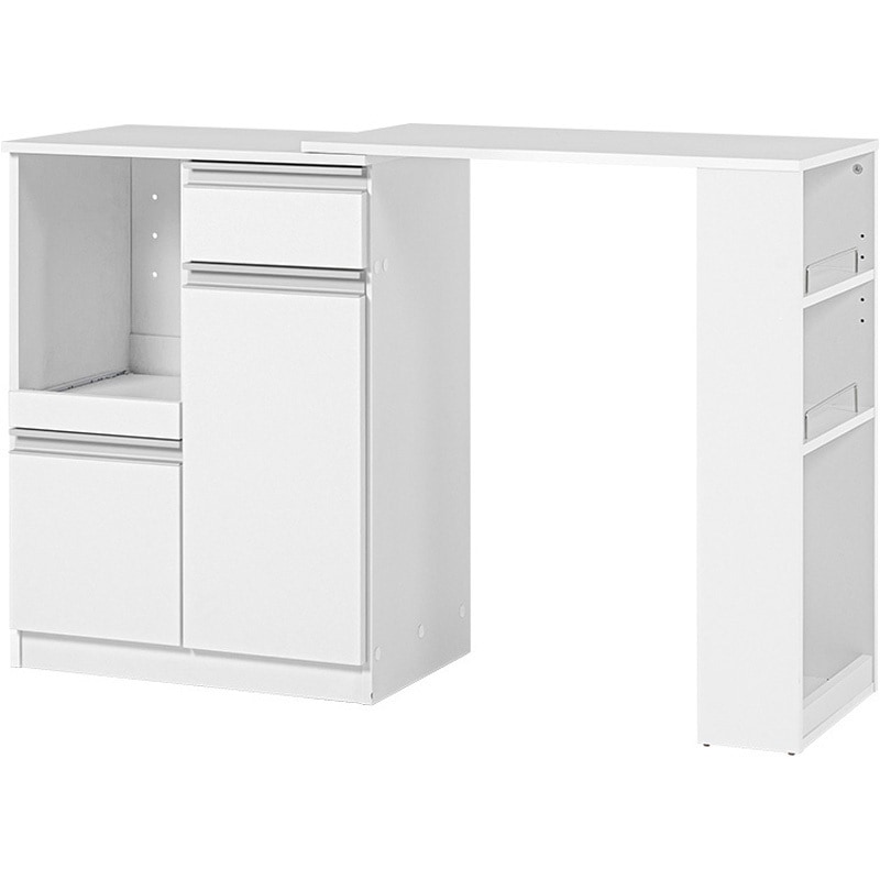 VKC-7142WHOS キッチンカウンター 拡張テーブルセット <スリム・扉収納タイプ 幅60cm> 萩原 ホワイト色 外寸(幅×奥行×高さ)75～125×40×84cm 1台(1台) VKC-7142WHOS