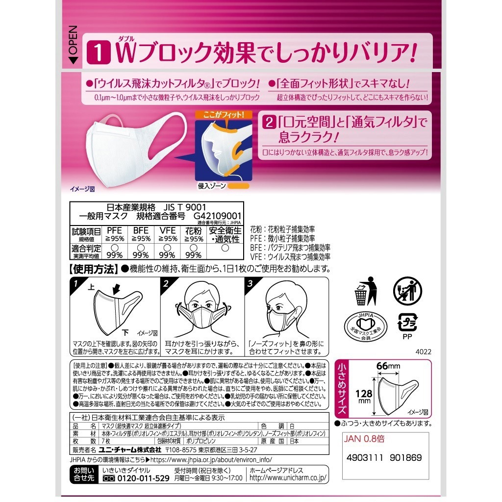 超立体マスク 日本製 1箱(7枚) ユニ・チャーム 【通販モノタロウ】