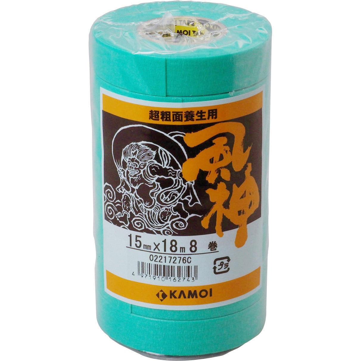 15mm 風神 超粗面養生用マスキングテープ カモ井加工紙 緑色 クレープ