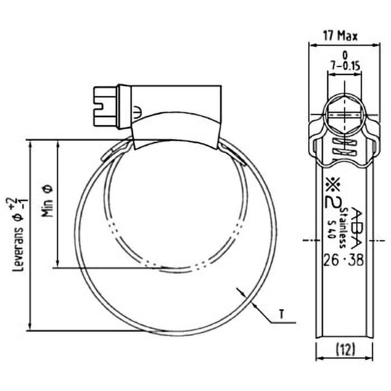 251-282 ABAホースバンド オリジナル 12mm SUS304 ABA 使用範囲 