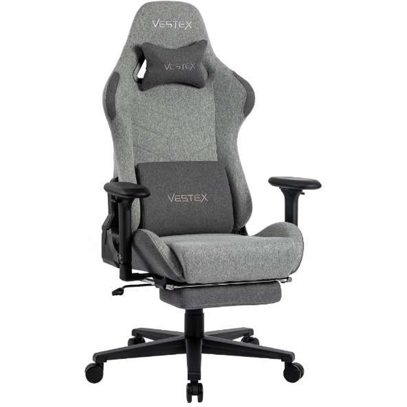 VES-S1FTGY ゲーミングチェア S1シリーズ フットレスト付 ファブリック VESTEX(ヴェステックス) オットマンあり グレー色 高さ1205～1275mm幅720mm奥行720mm  VES-S1FTGY