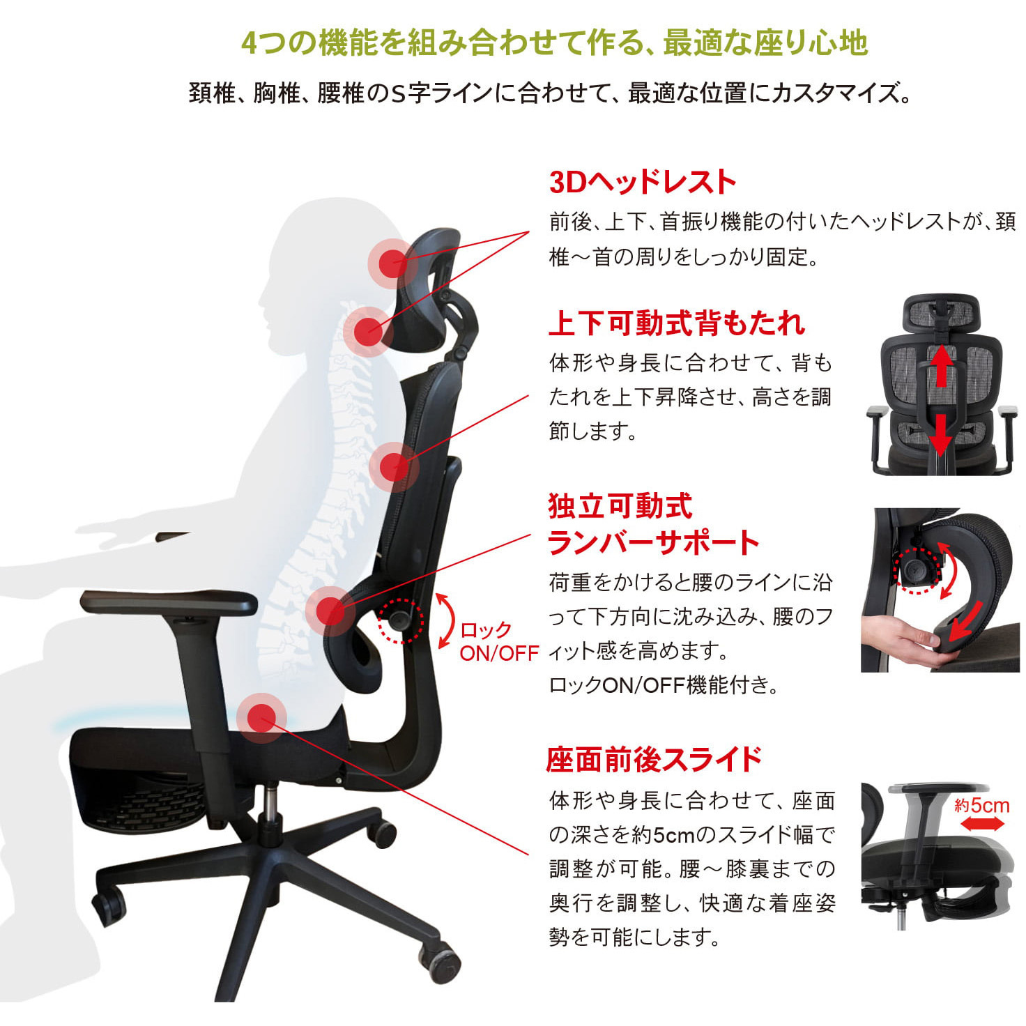 RM6-GR 多機能ファブリックメッシュワークチェア M6シリーズ ROOM 