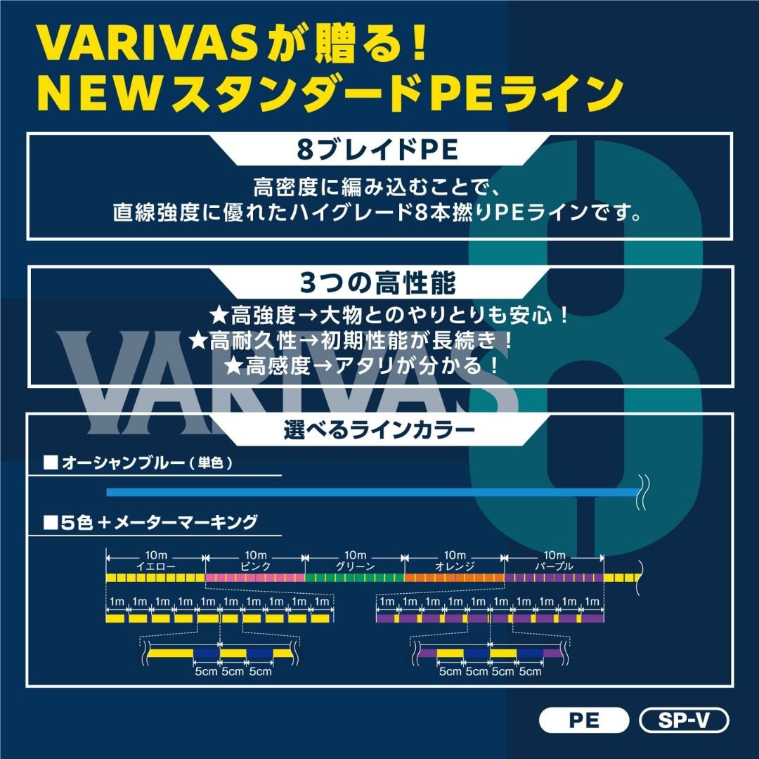 200m 1.2号 VARIVAS 8 オーシャンブルー 1個 VARIVAS 【通販モノタロウ】