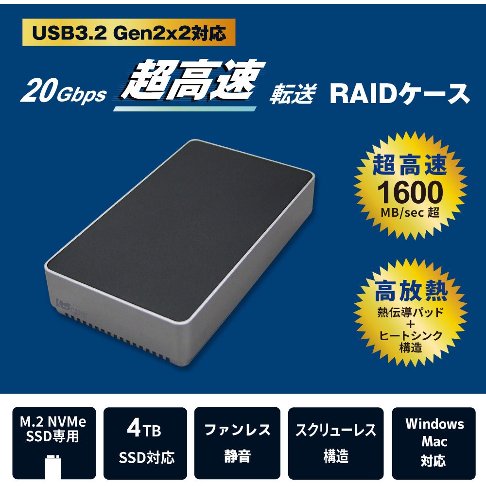 RS-ECM2-R20G USB 20Gbps RAIDケース(M.2/NVMe SSD 2台用) 1個