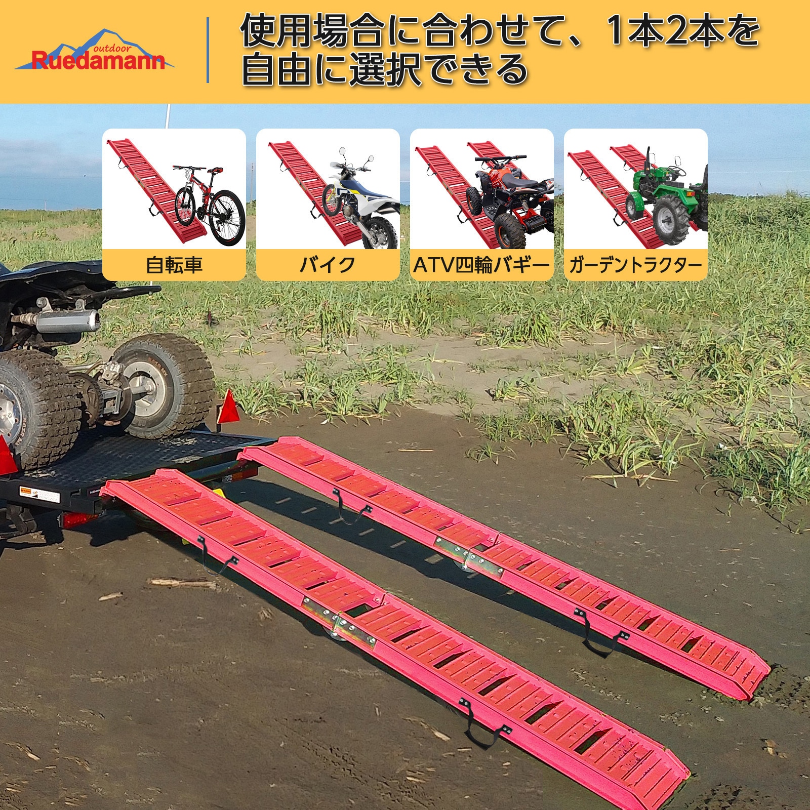 HR800S-R アルミ折り畳みスロープ Ruedamann 1本 HR800S-R - 【通販