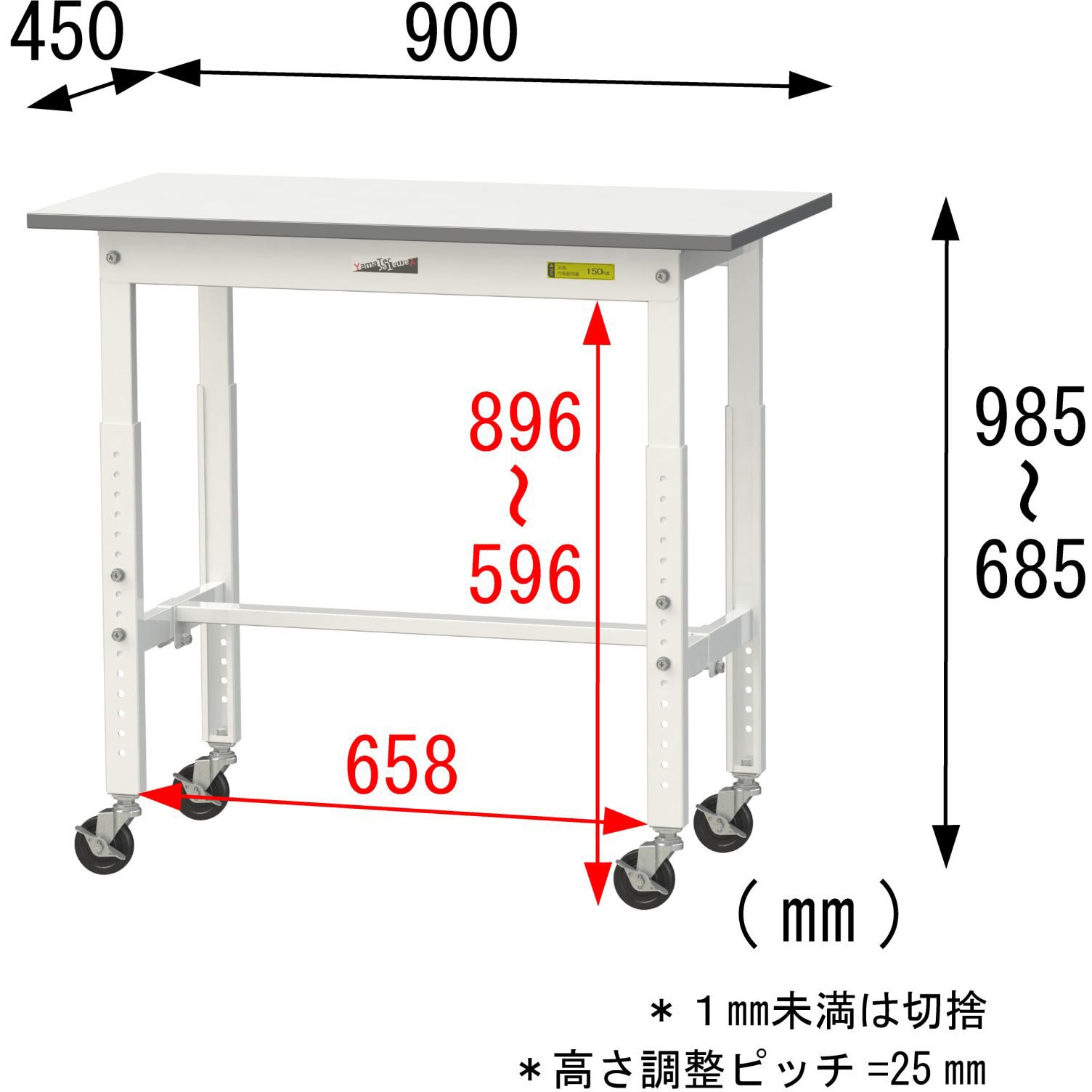 SUPAC-945-WW 軽量作業台/耐荷重128kg_高さ調整移動式H685～985_ワーク