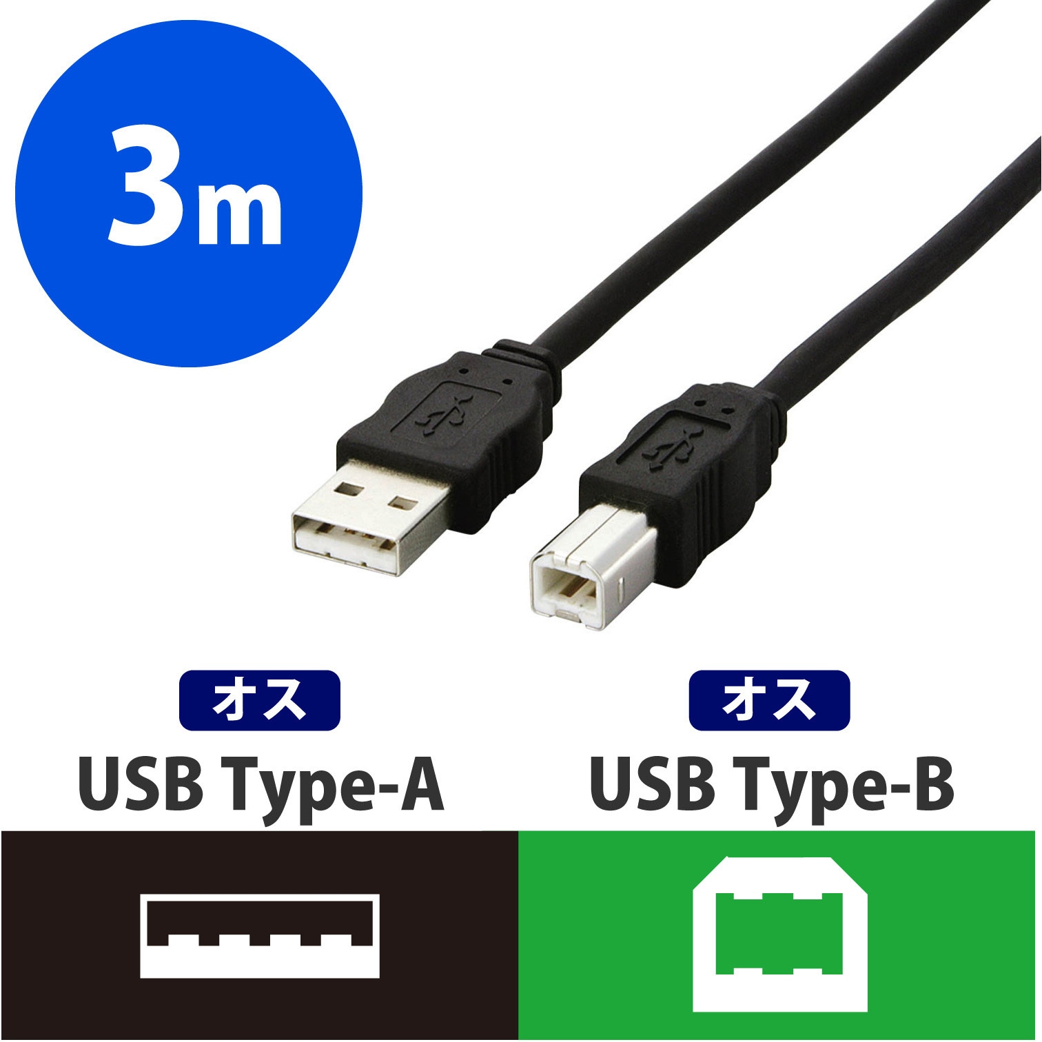 USB2-ECO30 USBケーブル (USB2.0対応) A-Bタイプ ツイストペアケーブル