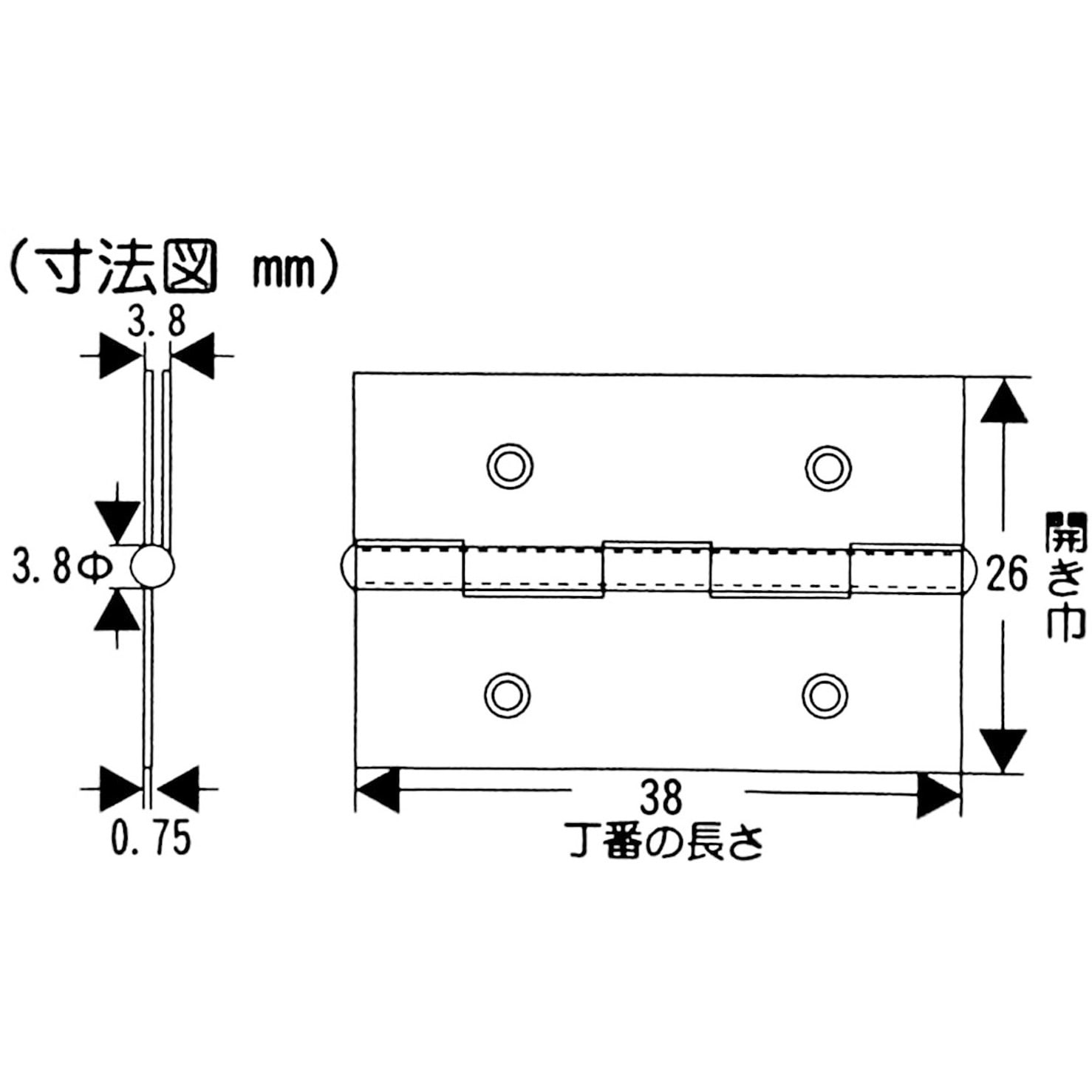 VE-039 薄口ステンレス丁番 WAKI(和気産業) 幅26mm長さ38mm 1袋