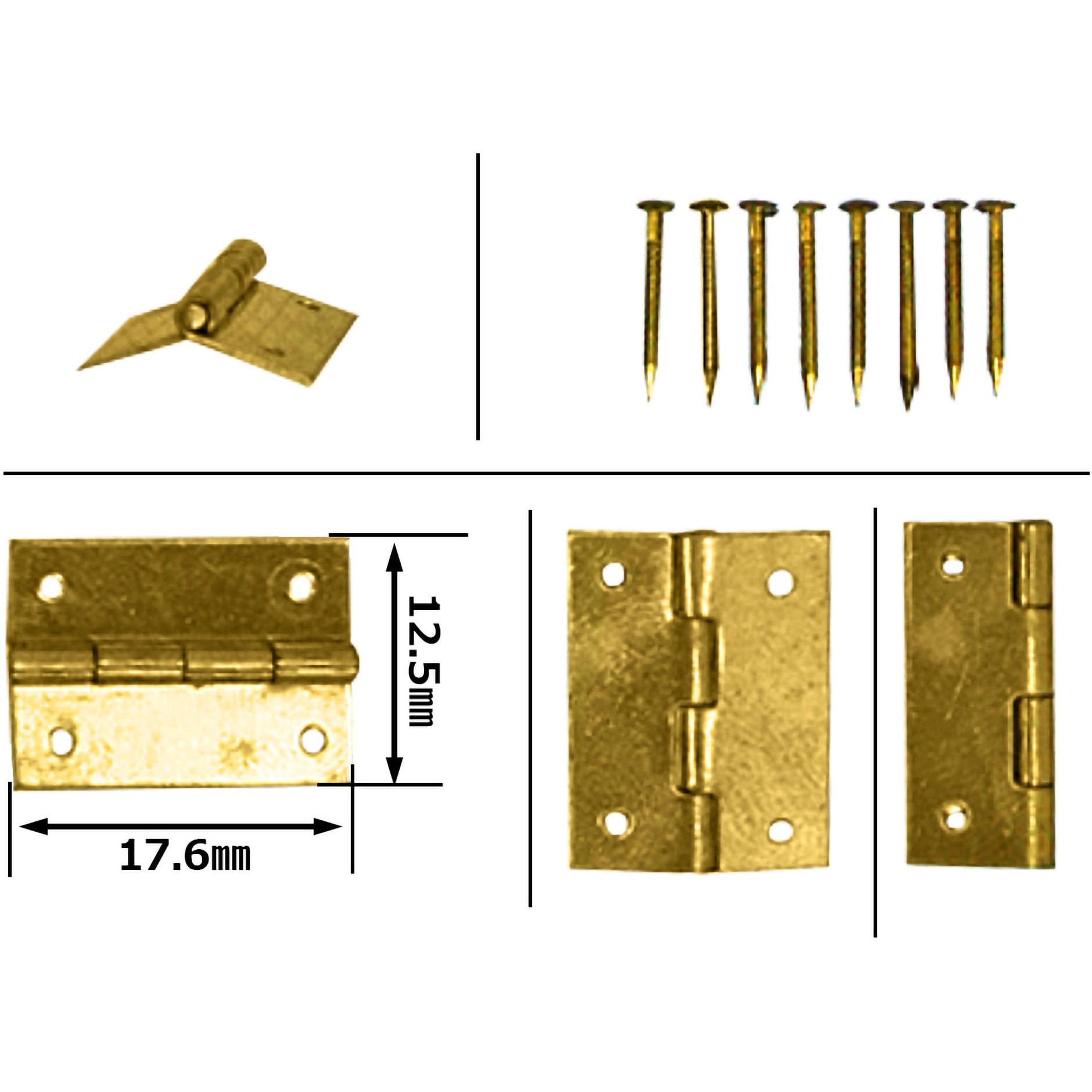 VF-089 真鍮ケース用丁番 WAKI(和気産業) 幅12.5mm長さ17.6mm 1袋(2個