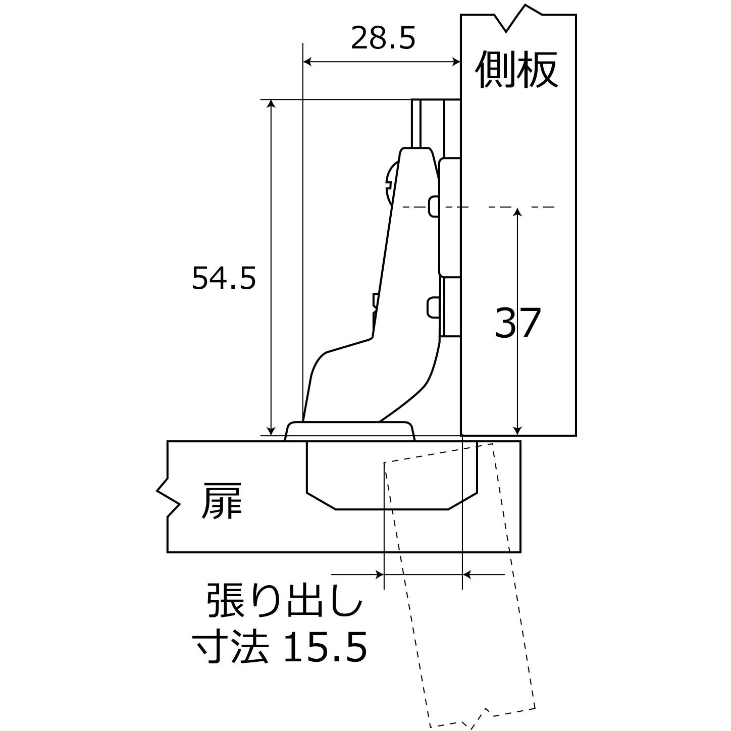 NS-3512 スライド丁番 WAKI(和気産業) 開き角95度 キャッチ付