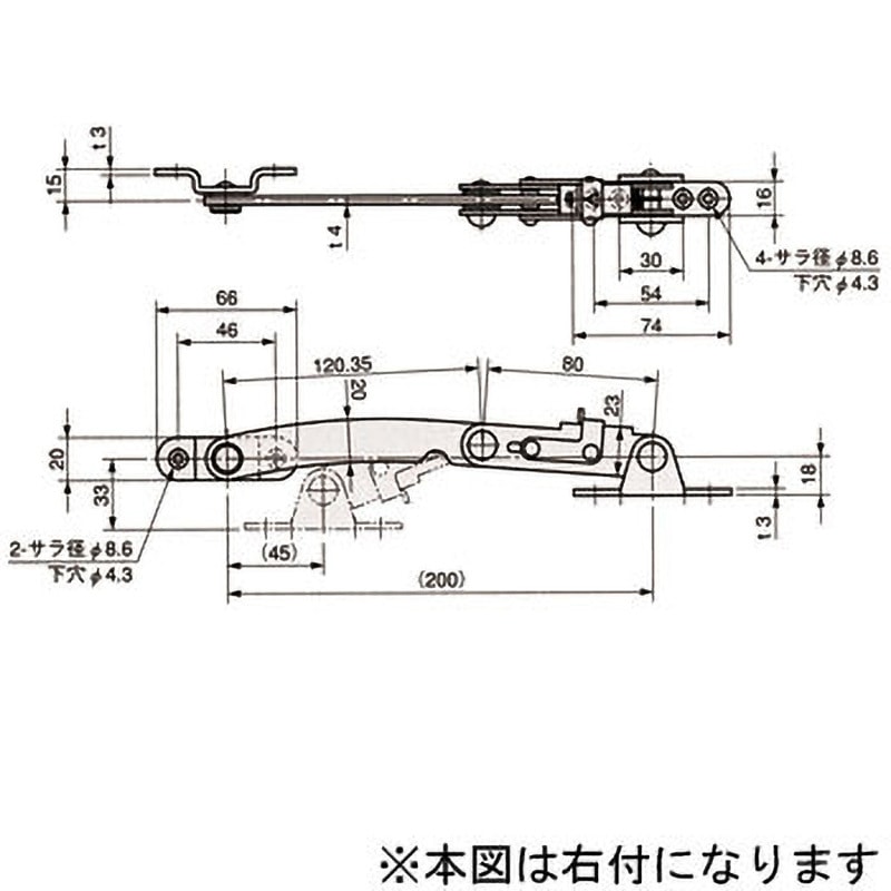 TM-223-2L ストッパー付重量扉用ステー 栃木屋 左右区別:左 TM