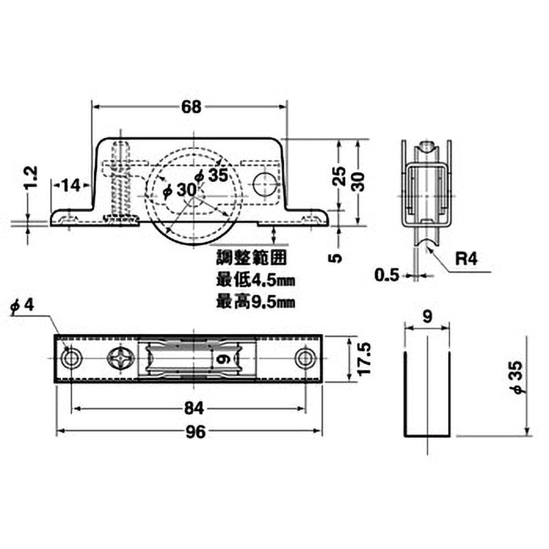 TBS-0362 調整戸車17型 ステンレス枠 ヨコヅナ 平型 車輪径36mm 1