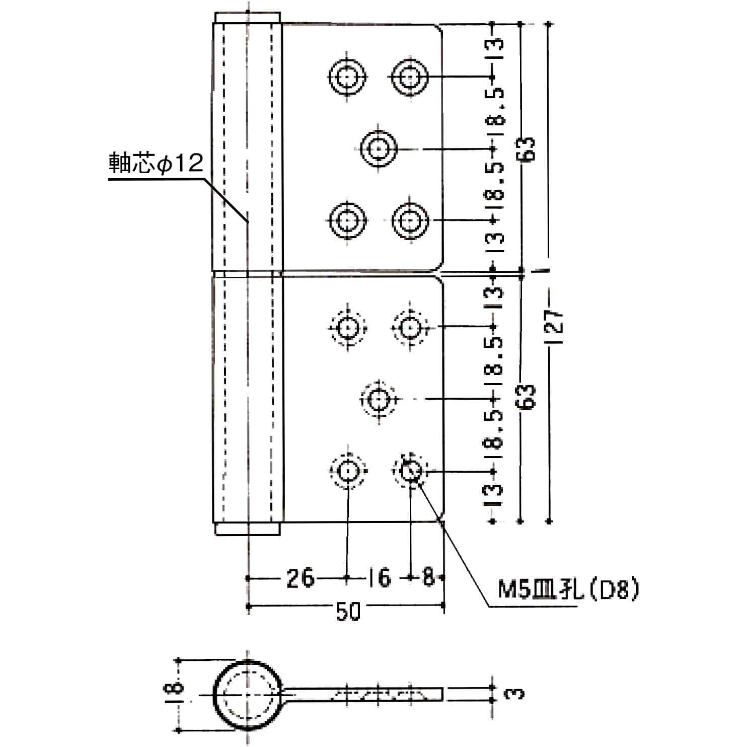 K-33-127 R アンバー ステンレス 面付旗蝶番 APLUS(クマモト) 右