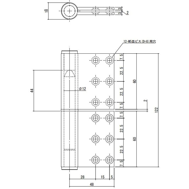 K-34A-127 L 6ツアナ ステンレス 面付旗蝶番 APLUS(クマモト) 左用 横