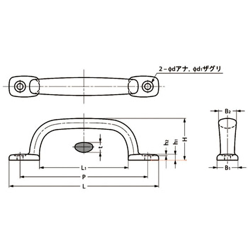 2LC-180 ステンレス鋼(SUS316)製ハンドル LAMP(スガツネ) 鏡面