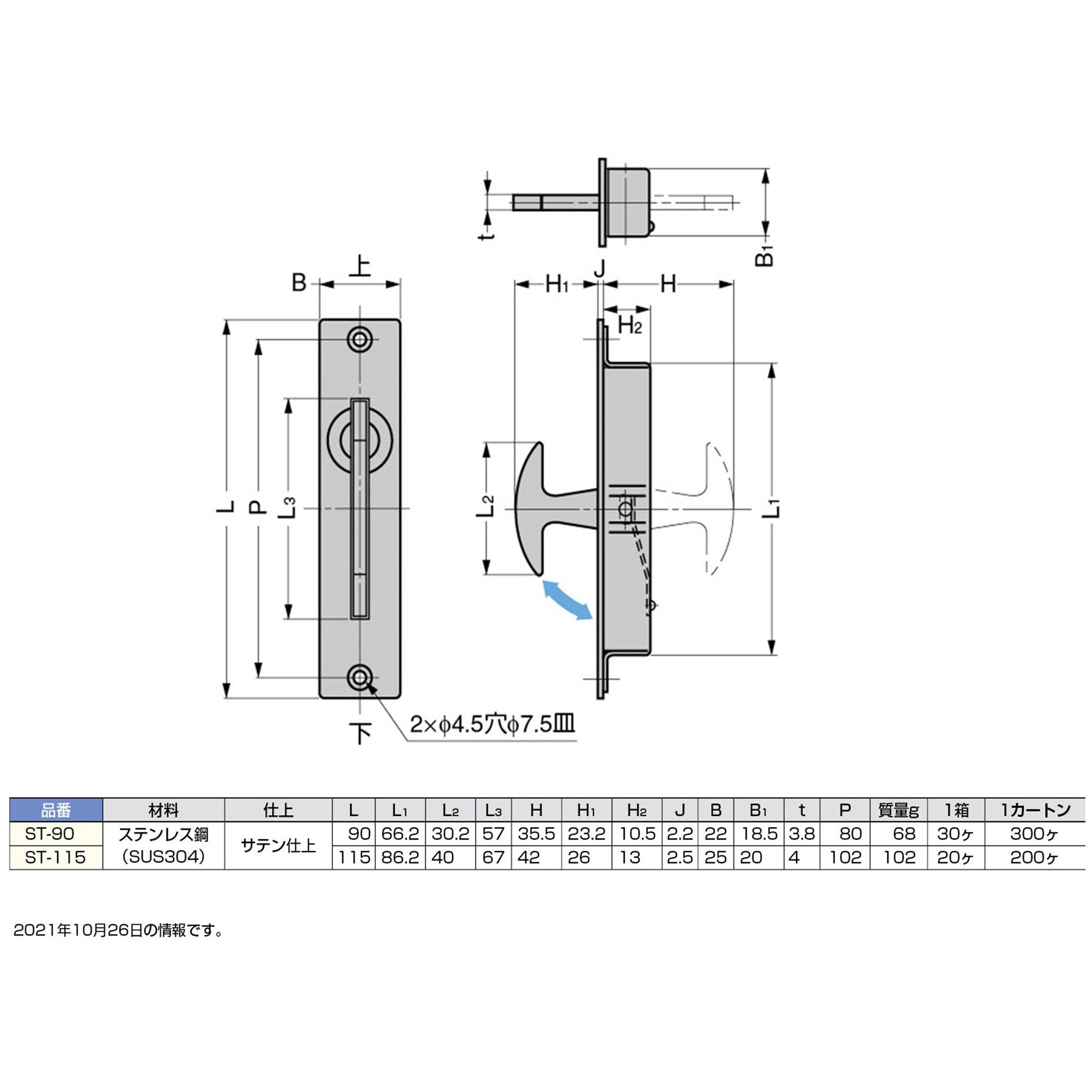 ST-90 ステンレス鋼製全回転引手 1個 LAMP(スガツネ) 【通販