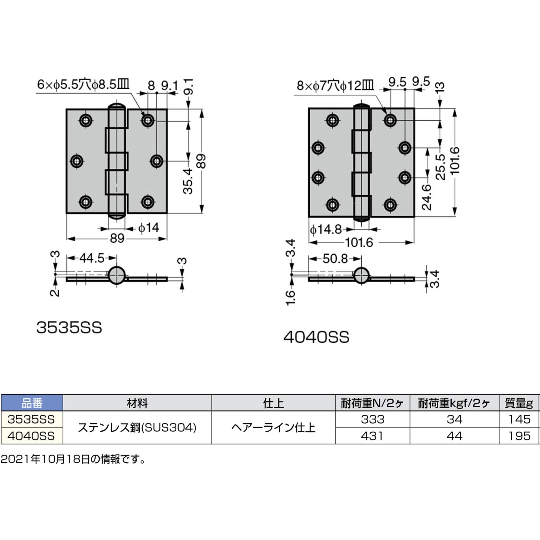 4040SS ステンレス鋼製平儀星丁番 LAMP(スガツネ工業) 平行形
