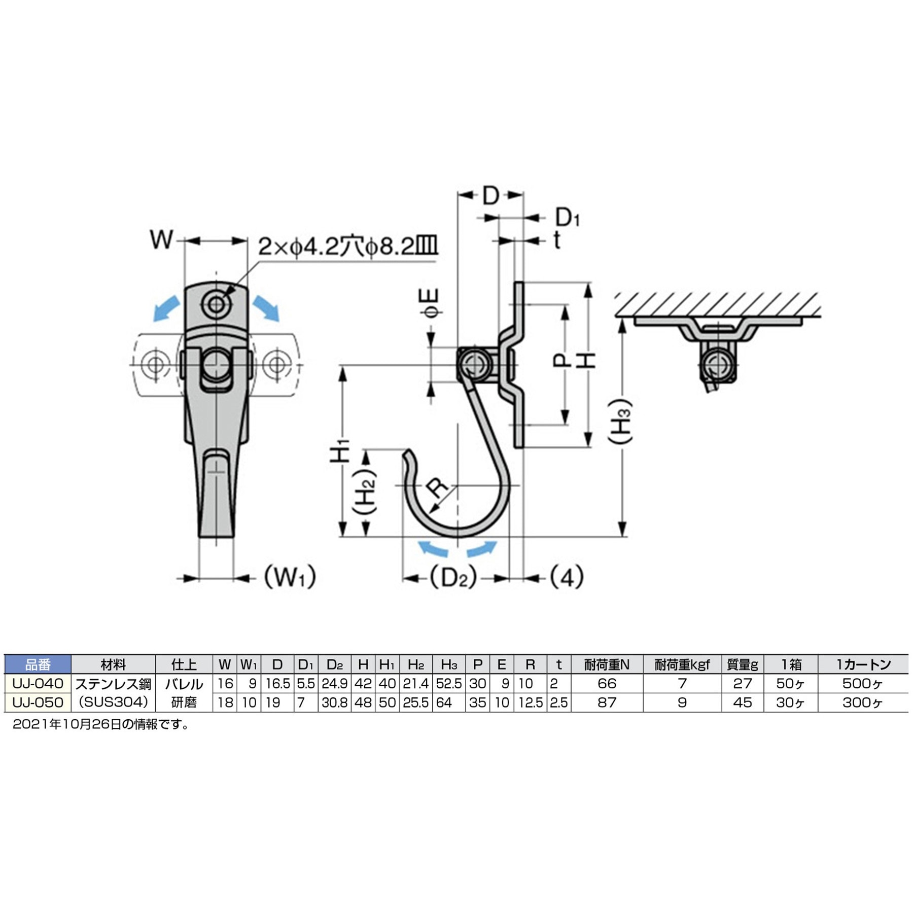 UJ-040 フレックスフック ステンレス製 LAMP(スガツネ工業) 標準