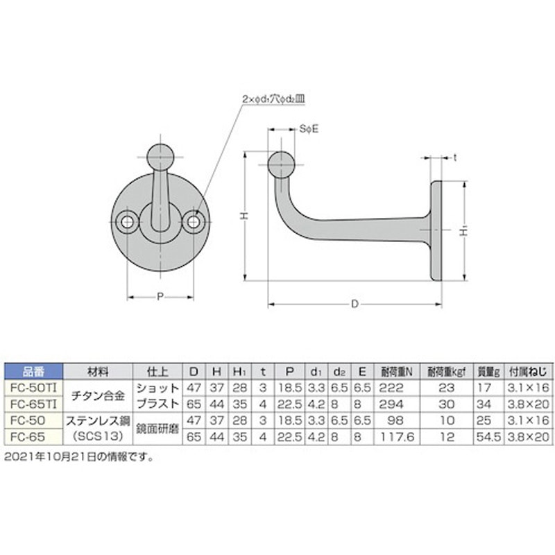 FC-65 ステンレス鋼製 フィニッシュコートフック LAMP(スガツネ工業