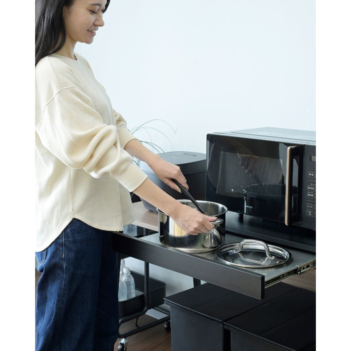 RSRS-5540(BK) 家電下 スライドテーブル ステンレス棚 YAMAZEN(山善