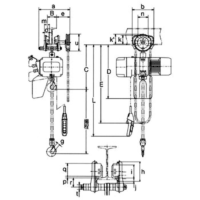 ER2SG-010S ギャードトロリ結合式キトーエクセル(2点ボタン