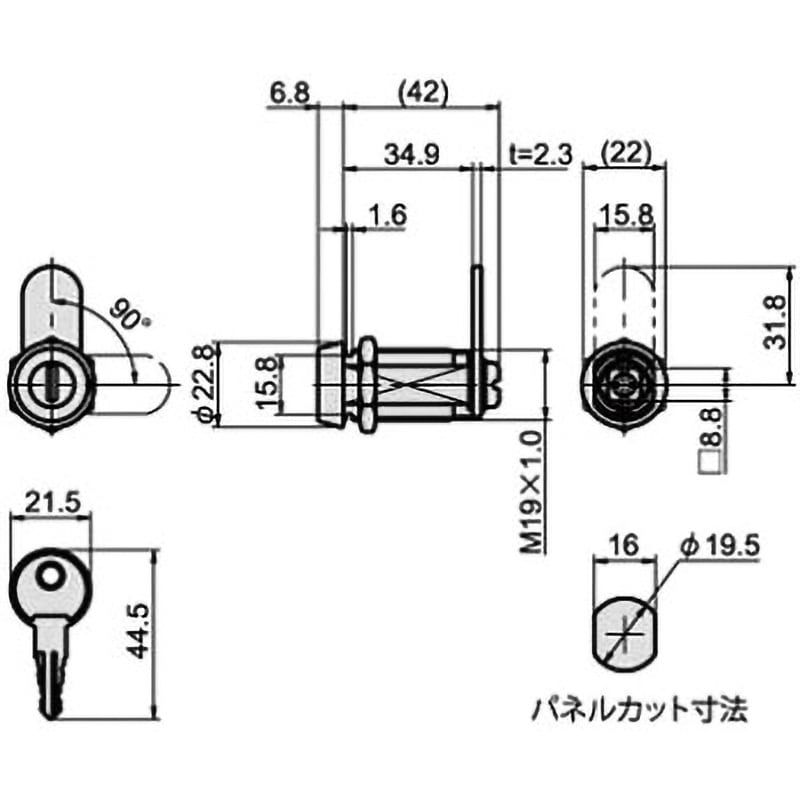 L-170-SUS-1-KD ステンレスカバー付カムロック 鍵違い ジョー