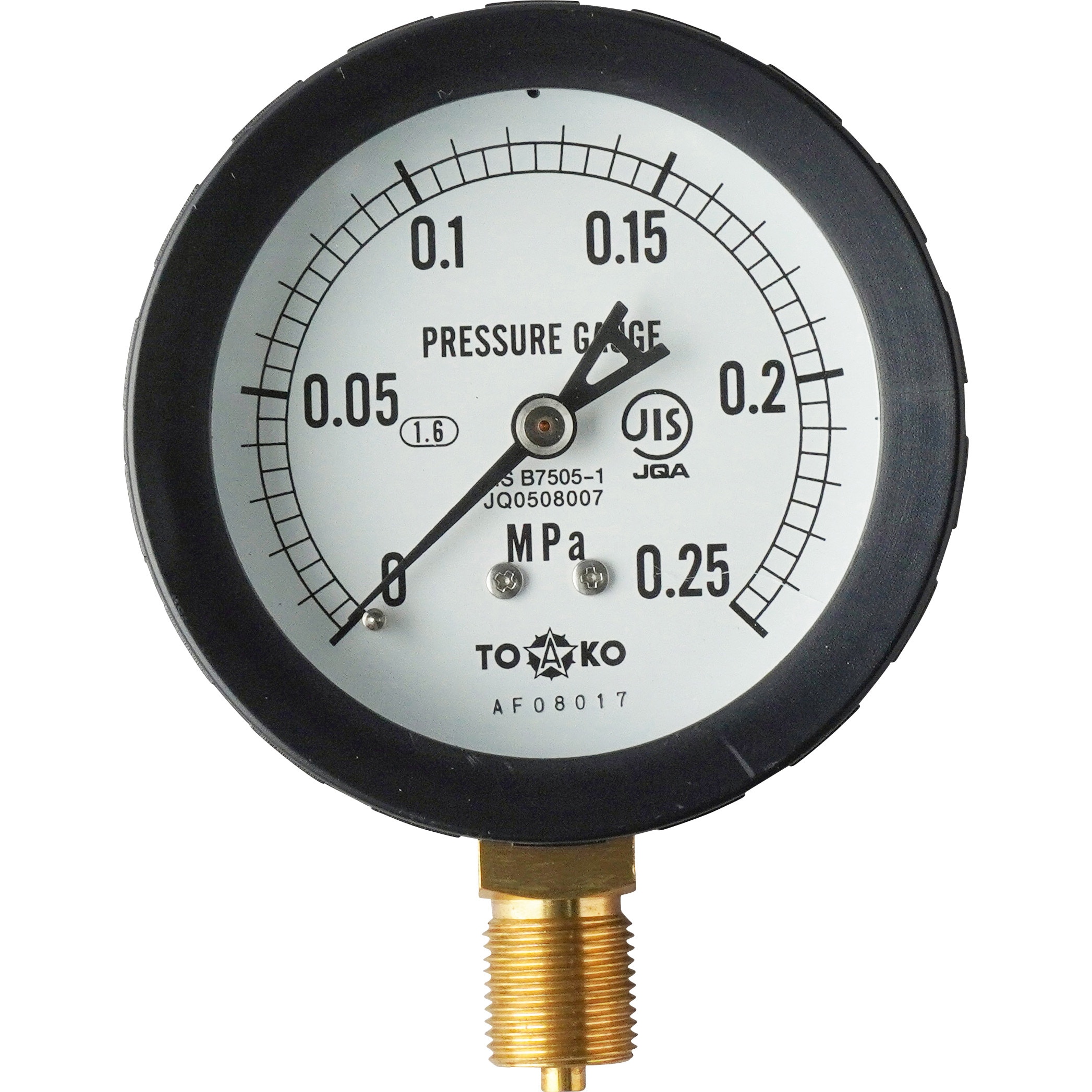 BL-AT3/8G 75×0.25MPa(簡易防滴形)(メーカー実施校正書・トレサビリティ体系図付) 一般圧力計A形Φ75(簡易防滴型) TOKO(東洋計器興業) G3/8 使用圧力範囲0～0.25MPa