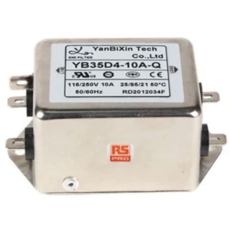 237-8723 RS PRO EMIフィルタ，電源ラインフィルタ，ノイズフィルタ 単相 10A シャーシーマウント 0.47μF 2*5.5 mH 1.2 / 2.4 mA Two Stage 330kΩ RS PRO 1箱(80個) 237-8723