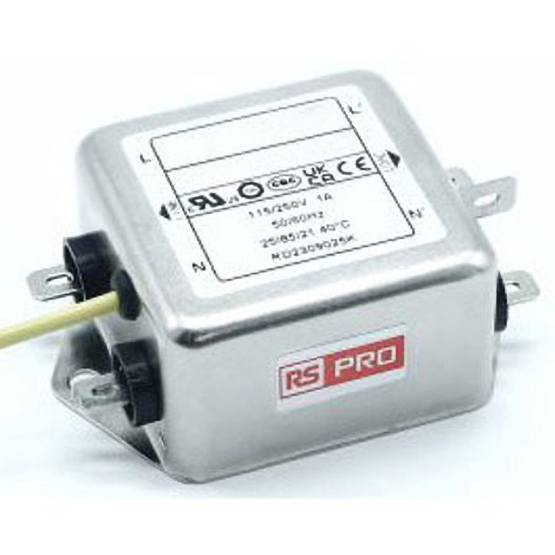 276-6304 RS PRO EMIフィルタ 単相 1A シャーシーマウント 2200pF 2x10mH 0.5mA Two Stage 1MΩ RS PRO 1個 276-6304
