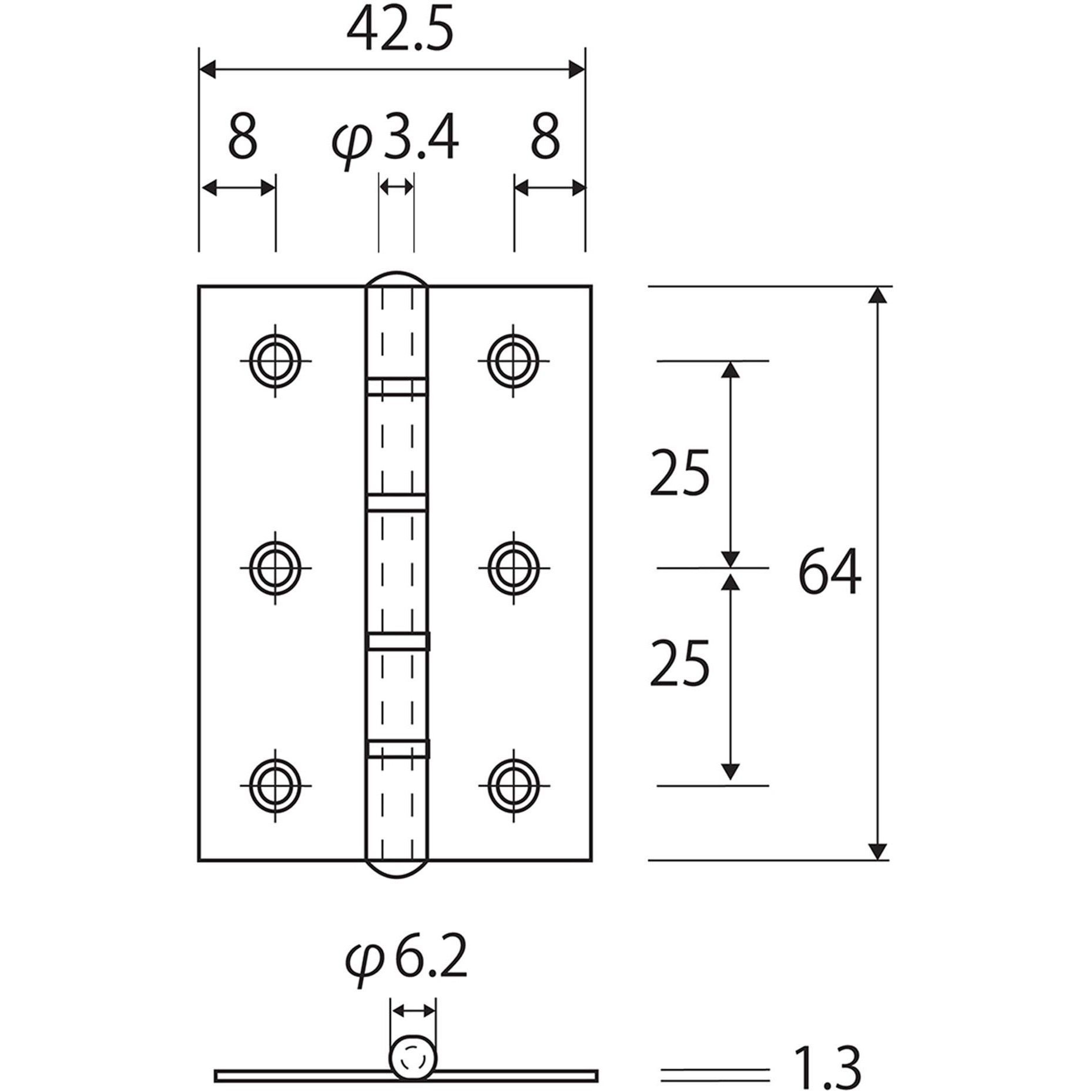 BH-346 ステン厚口丁番 WAKI 横42.5mm縦64mm 1セット(2個) BH