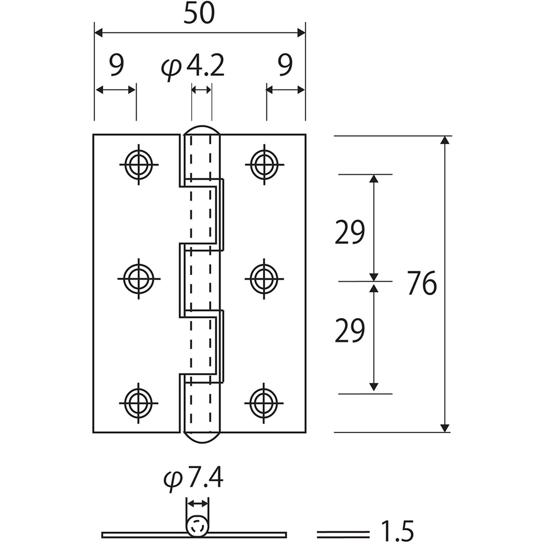 BH-347 ステン厚口丁番 WAKI(和気産業) 横50mm縦76mm 1セット(2
