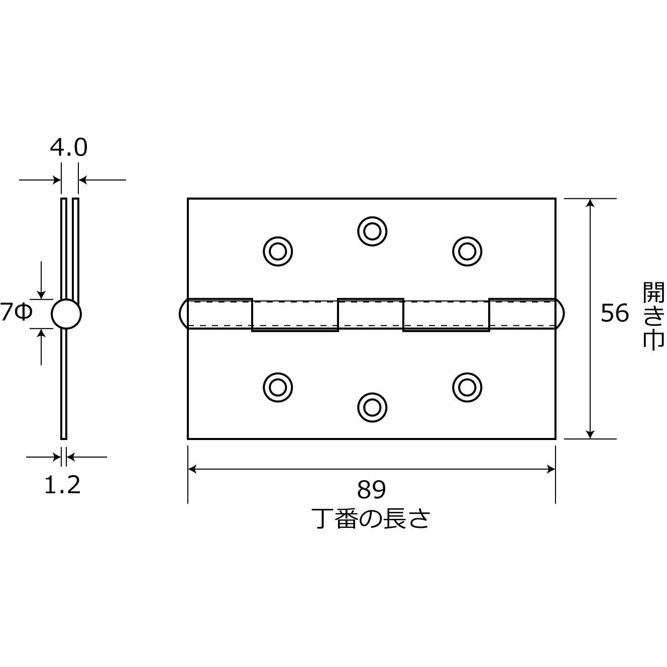 BH-526 中厚ステンレス丁番 WAKI 横56mm縦89mm 1個 BH-526