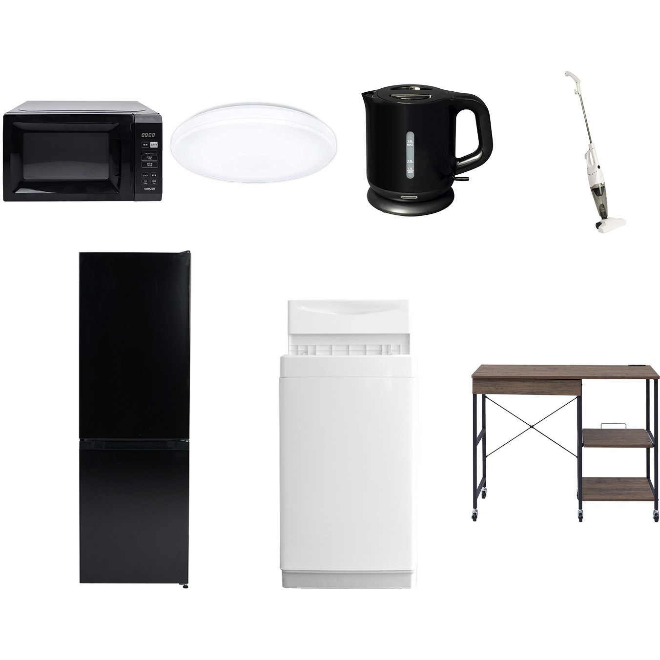 173LMLC32TV81S7テンBK2 【家電セット】7点セット (6kg洗濯機 157L冷蔵庫 電子レンジ シーリングライト 電気ケトル スティッククリーナー レンジラック) 1セット YAMAZEN(山善) 【通販モノタロウ】