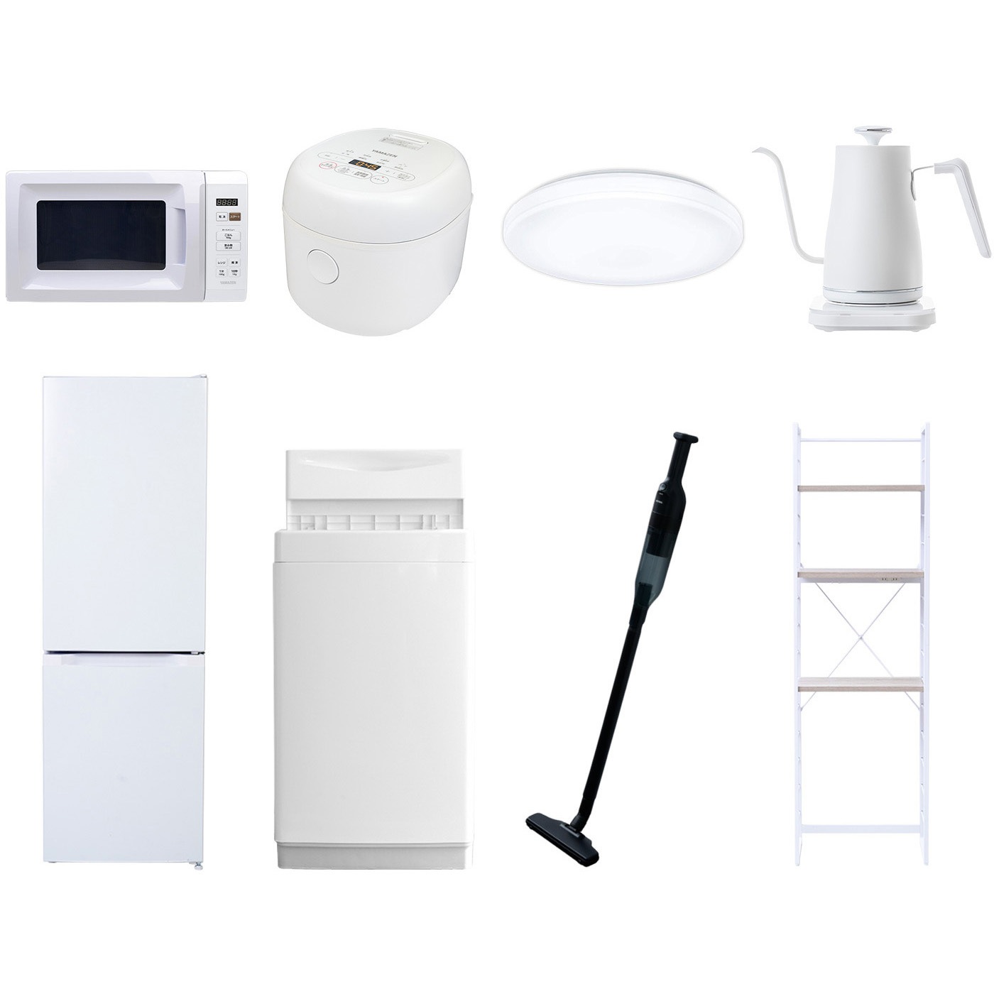 173L32TVDKZSワイド7テンWH4 【家電セット】8点セット (6kg洗濯機 157L冷蔵庫 電子レンジ 炊飯器 シーリングライト 温調ケトル 軽量クリーナー 家電収納ラック) 1セット YAMAZEN(山善) 【通販モノタロウ】
