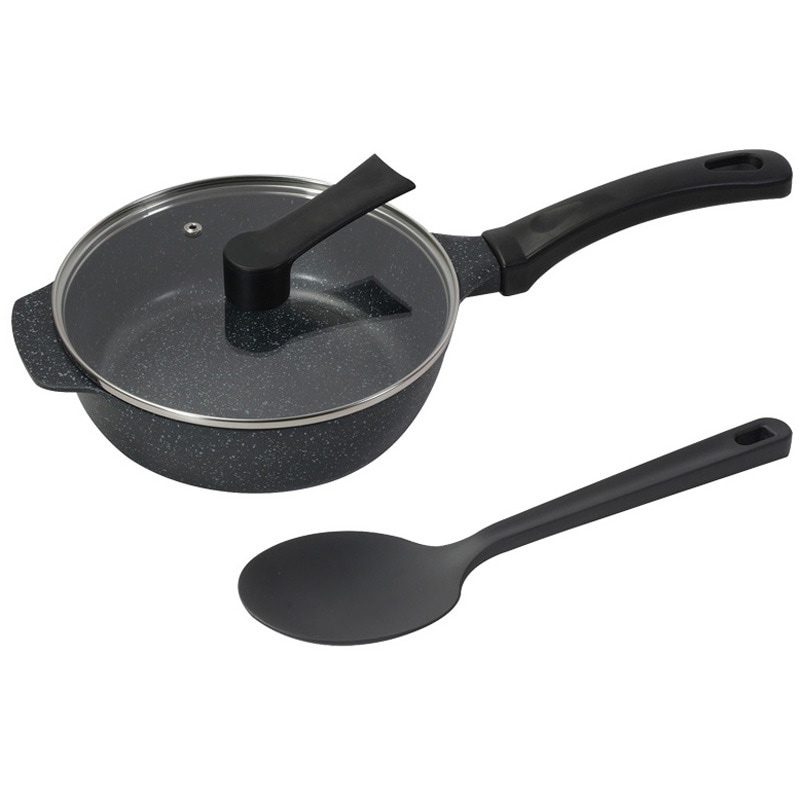 HC-58 ストロングマーブル IH対応ガラス蓋付おまかせパン(スプーン付) パール金属 ふっ素樹脂塗膜加工 サイズ22cm  HC-58