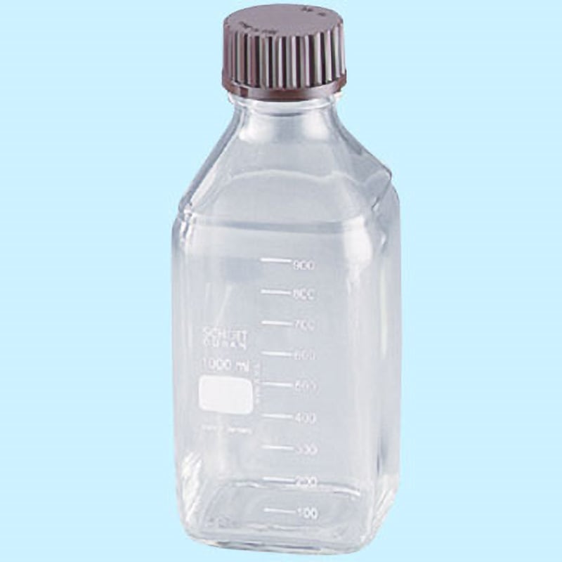 017230-10001A ねじ口びん角型(透明) 赤キャップ付き DURAN 1000mL ねじ口規格(GL)GL45  1本 017230-10001A