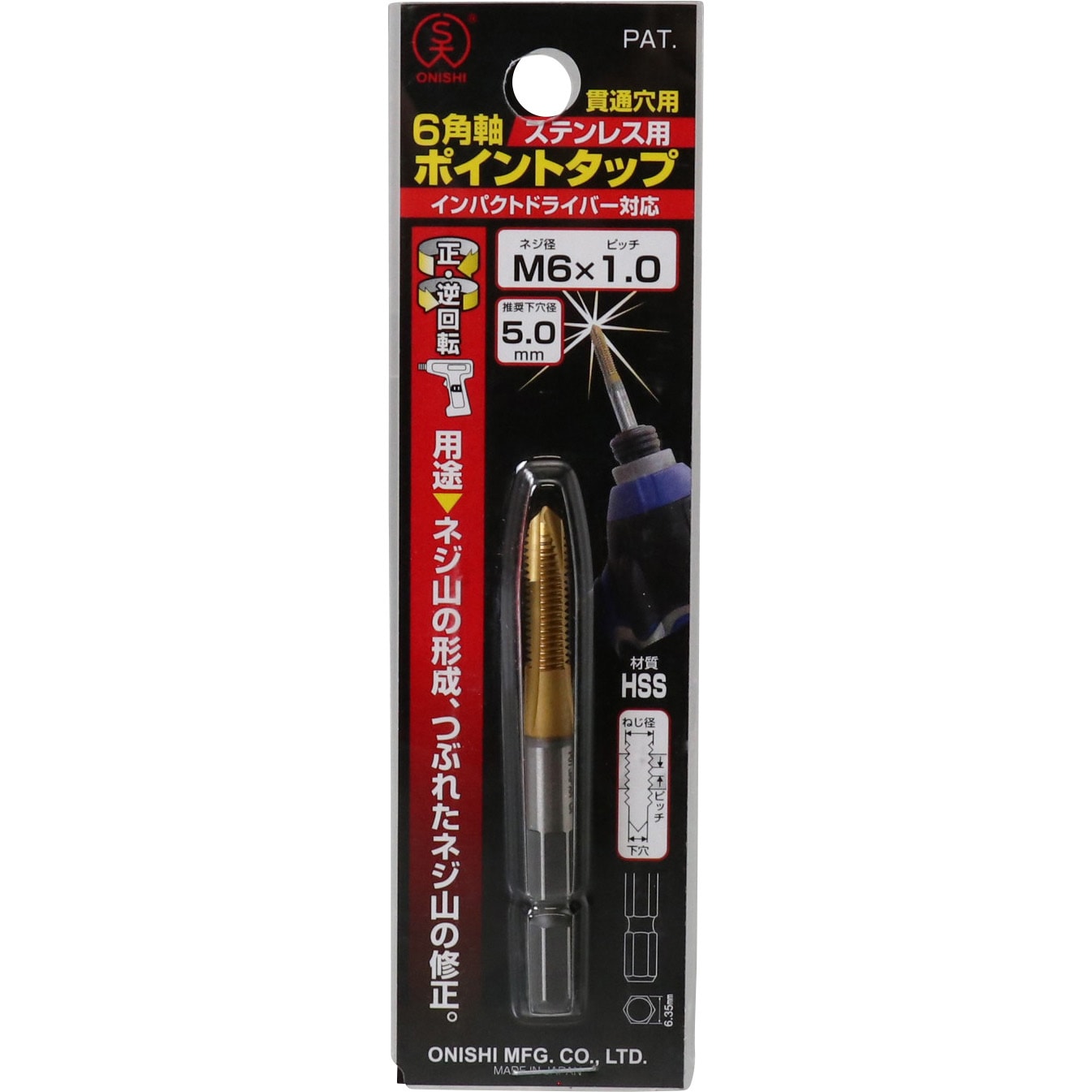 028P-M6×1.0 No.28-P 6角軸ステンレス用ポイントタップ 大西工業 材質