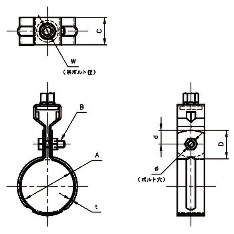 10201-0093 吊りバンド ステン組式吊タン付 アカギ 呼び径80A