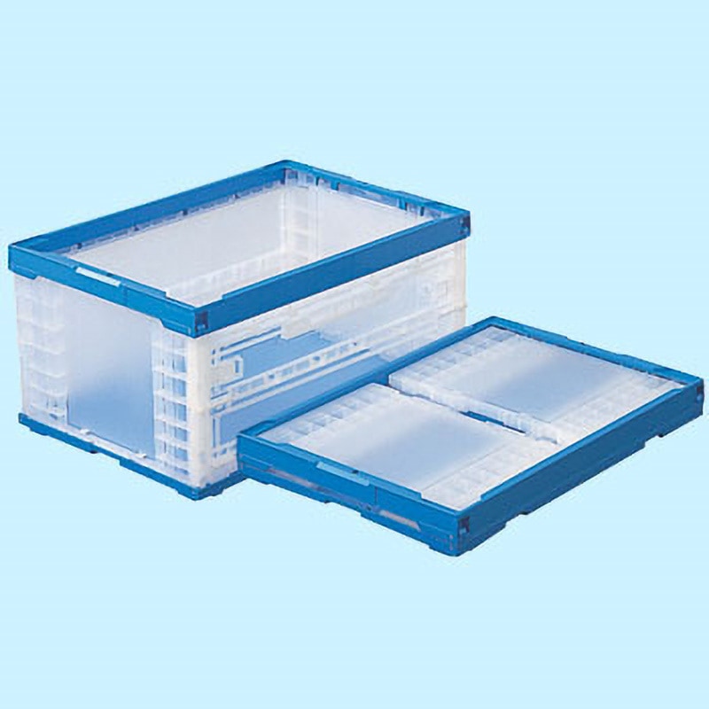 55193000TMBL オリタタミP75B-S扉-L サンコー(三甲) 容量76.2L 種別551930-00 透明/ブルー色 外寸(幅×奥行×高さ)649×439×327mm 1箱(5個)