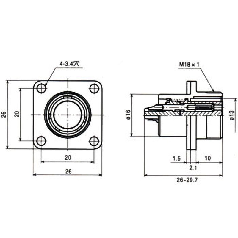 NJW-163-RF NJWシリーズ防水中型コネクタ パネル取付レセプタクル 七星