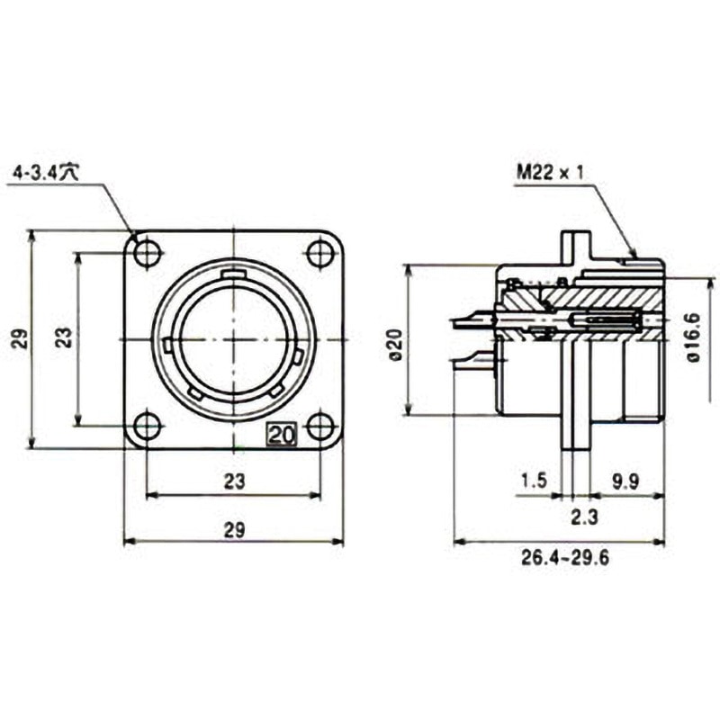 NJW-202-RF NJWシリーズ防水中型コネクタ パネル取付 NJW-202-RF NJWシリーズ防水中型コネクタ パネル取付