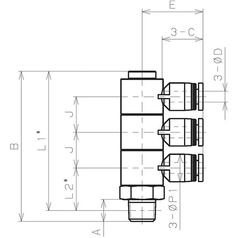 PHT6-02W トリプルユニバーサルエルボ PISCO(ピスコ) 標準タイプ R