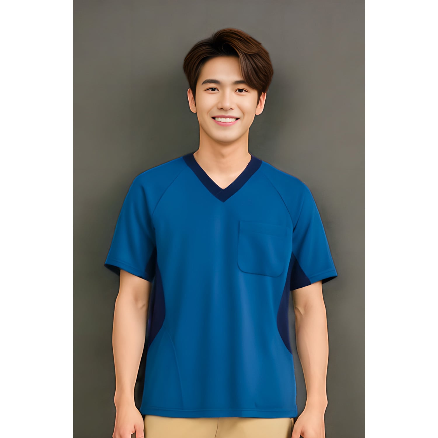 PROFeeling] モダン 半袖ニットシャツ（男女兼用） 動きやすい サイドポケット 耐久性 吸汗 速乾 UVケア ポロシャツ ☆吸汗速乾 ほどよい厚みの凹凸素材ニットポロシャツ(男女兼用): 訪問介護・介護 - 看護師（ナース）の通販ならアンファミエ PROFeeling ニットスクラブ（男女兼用） 動きやすい サイドポケット 耐久性 吸汗 速乾 通気 細見え 介護 【PT332】