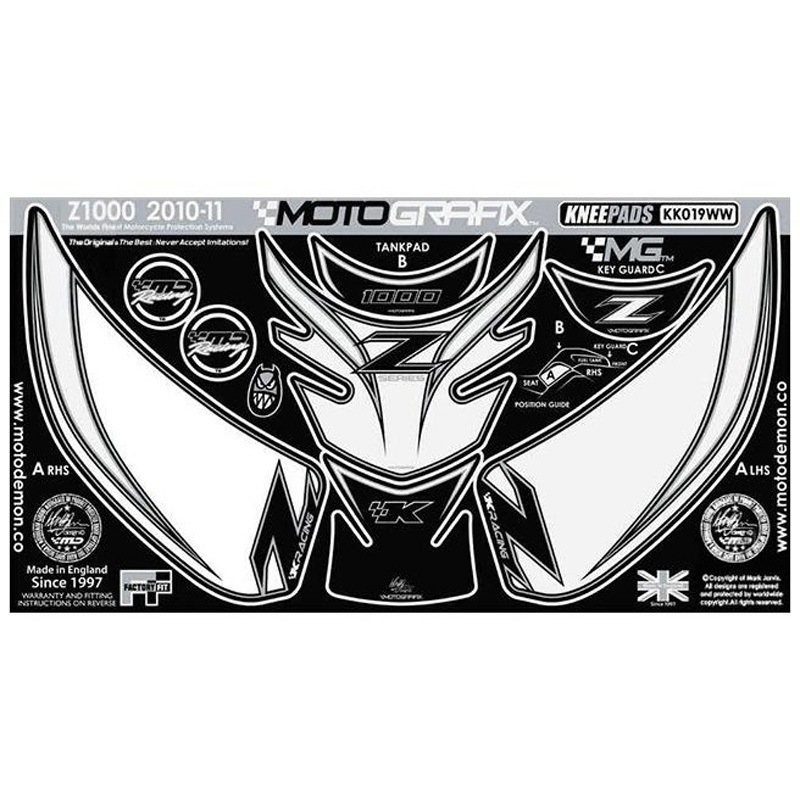 MT-KK019WW ボディパッド ニー/タンクパッド  MT-KK019WW MOTO GRAFIX (モトグラフィックス) ホワイト/ホワイト色 タイプKnee Body Pad/Tank Pad