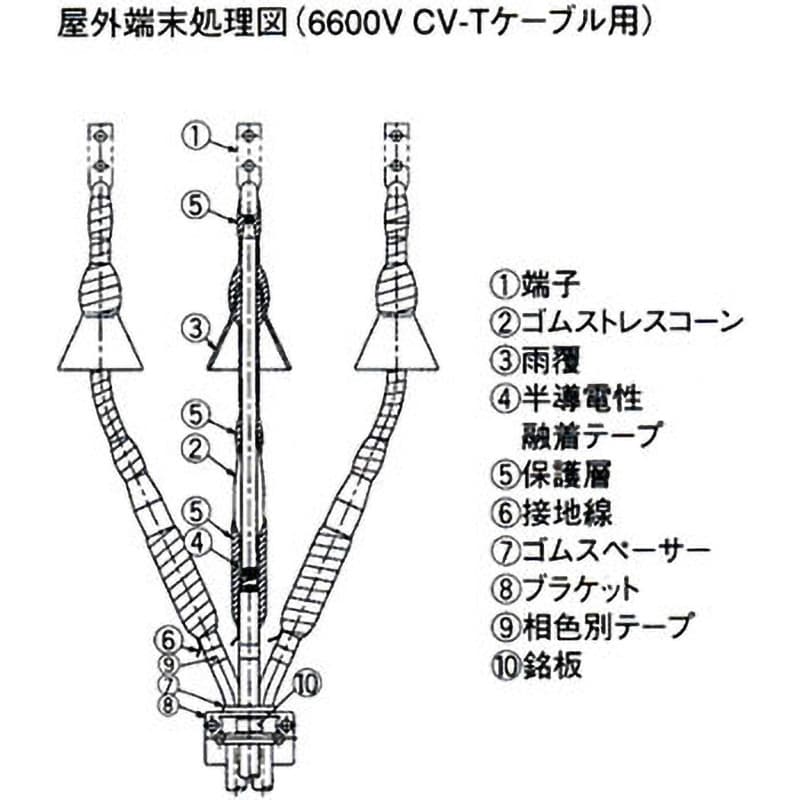 6COPT-A38R(JCAA6KCVT38ゴムストソト) JCAA規格端末処理材料 ゴムストレスコーン形(6600V CV-Tケーブル用)  住電機器システム 屋外型 1セット(10点組) - 【通販モノタロウ】