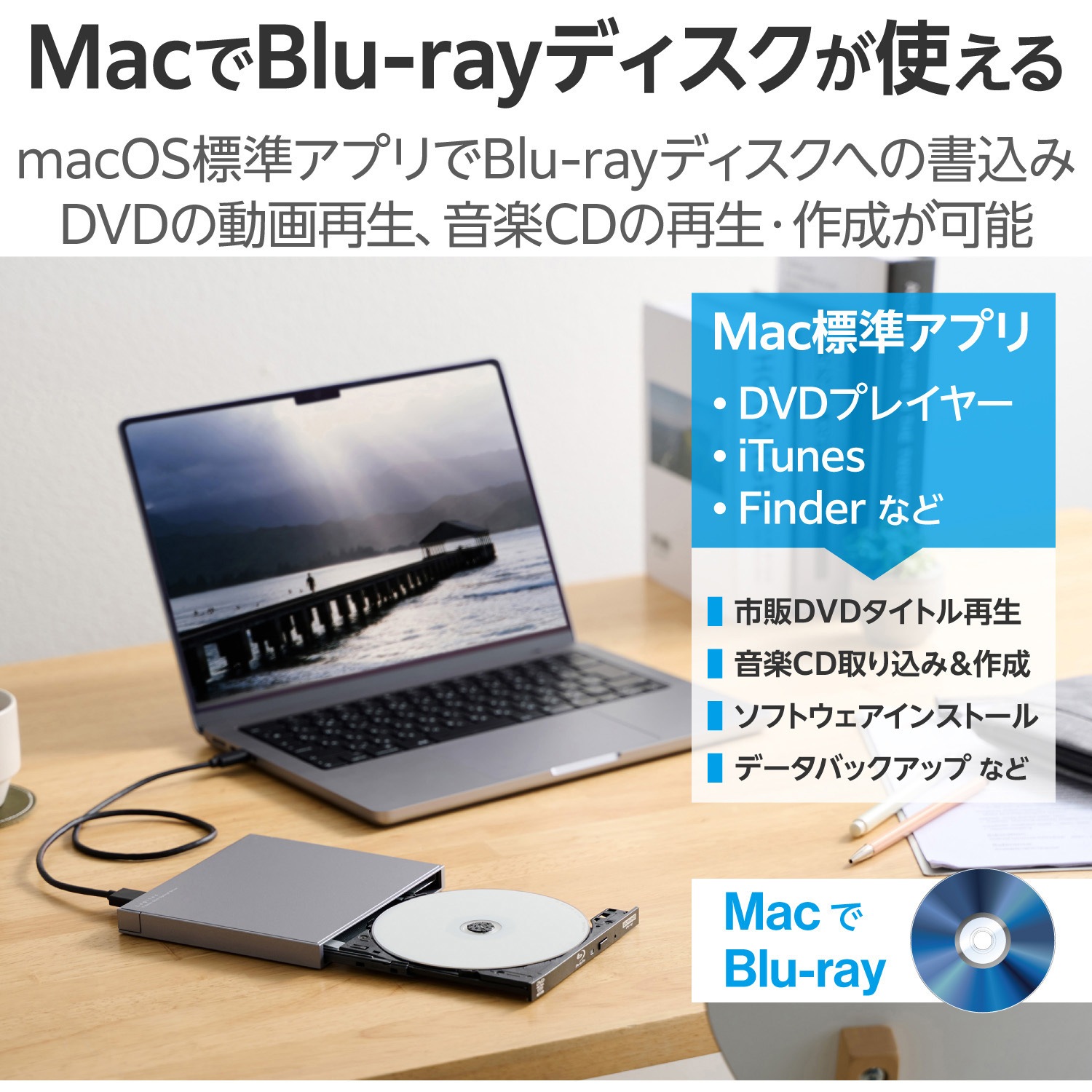 LBD-PWB6U3CMGY 外付けブルーレイドライブ BD/DVD/CD USB3.2 Gen1 Type