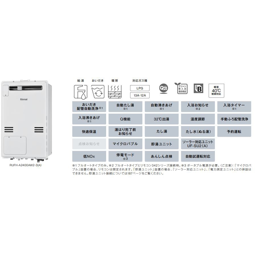 RUFH-A2400AU2-3(A)/13A ガス給湯暖房用熱源機(PS扉内上方排気型) 1台