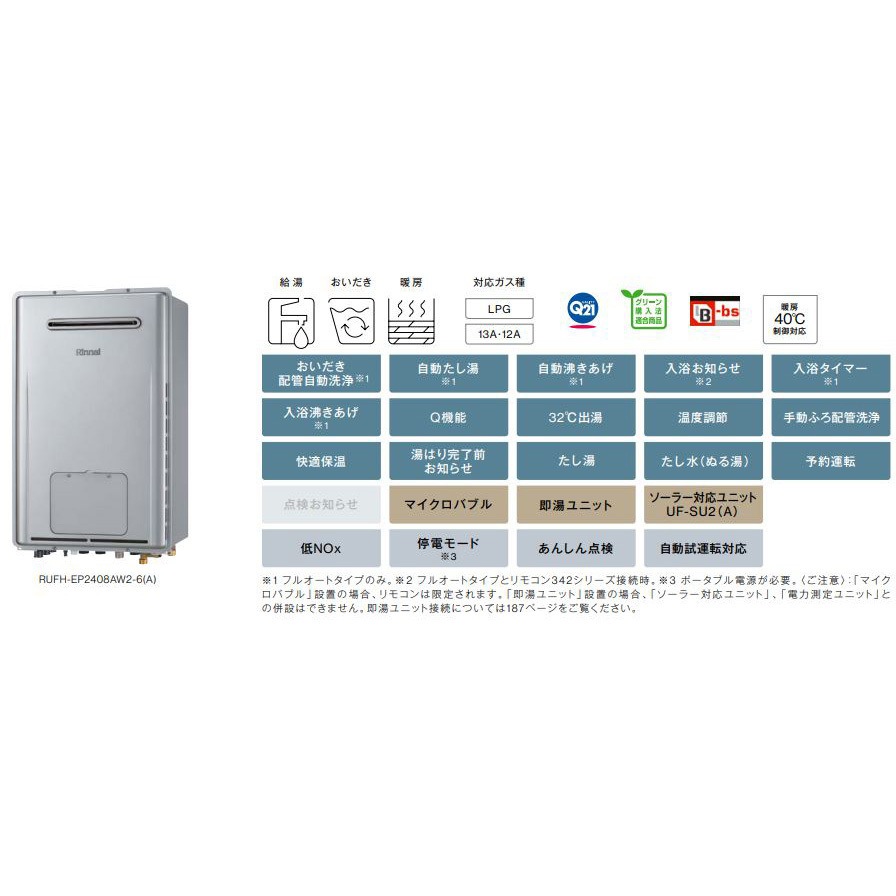 RUFH-EP2408SAB2-6(A)/13A ガス給湯暖房用熱源機 ドレンアップタイプ