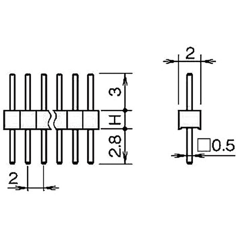 PSS-210203-13 ピンヘッダー(ピン) PCB取付穴径Φ0.8 PSS-210203-00(H=2